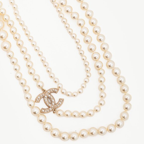 Chanel 100th Anniversary P25 Ivory Pearl Gold-Tone CC-Logo Long Station Necklace - Picture 2 of 4